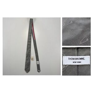 THOM‎ BROWNE Gray Silk Necktie Safety Pin Embroidery NWT Rare Made in USA